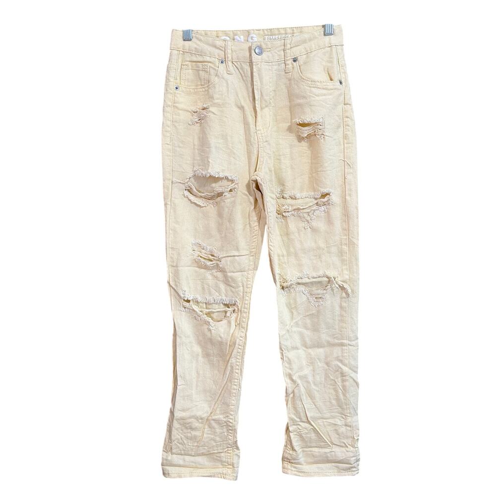 S.O.N.G Womens Jeans Yellow Soft Denim Timeless Fit Distressed High Rise 1/25